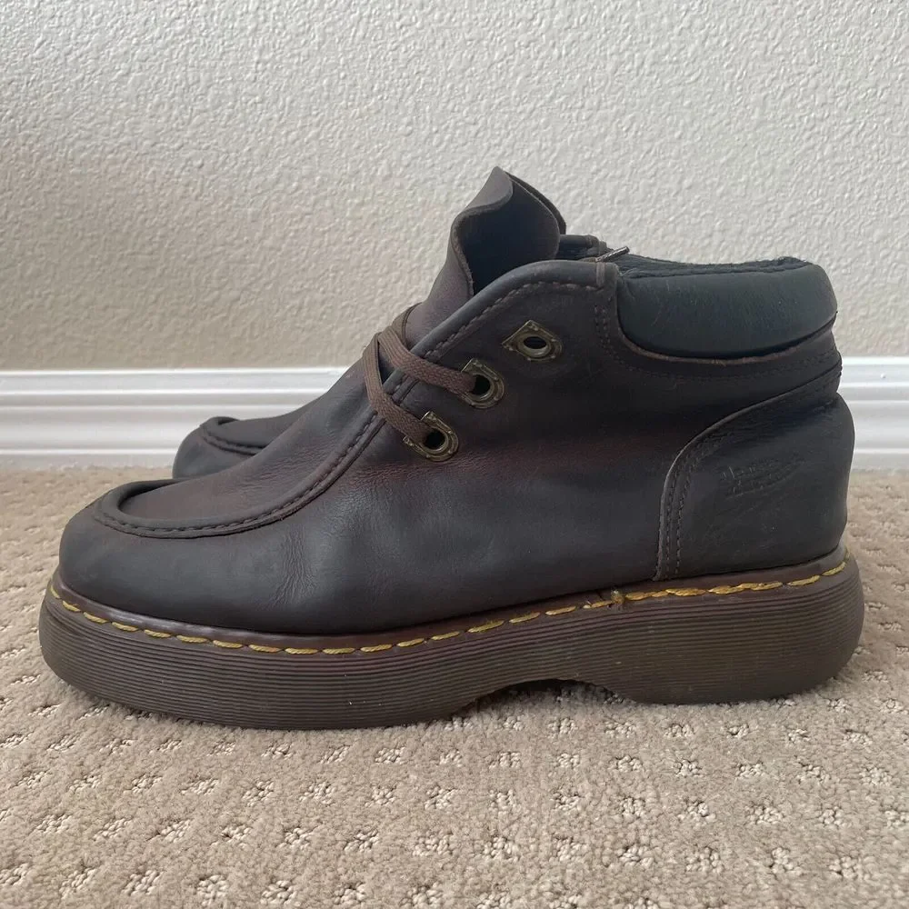 Vintage Dr Martens DMs Platform Boots Men 11 Brown 8390 Quad Double Sole England
